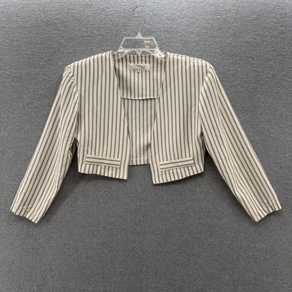 VTG 80s 90s Table Eight Blazer Jacket Womens 4 White Linen Open Front Cropped